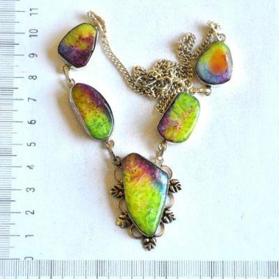 Col 073 collier agate multicolore 20x40mm 39gr 50cm ethnique 2 