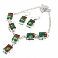 Col 078 collier boucles oreilles parure tourmaline 35gr vert rose achat vente bijou argent 925 1 