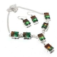 Col 078 collier boucles oreilles parure tourmaline 35gr vert rose achat vente bijou argent 925 3 