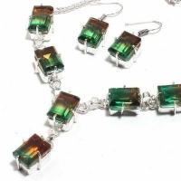 Col 078 collier boucles oreilles parure tourmaline 35gr vert rose achat vente bijou argent 925