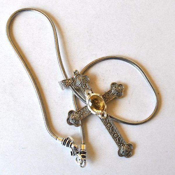 Crx 001 croix crucifix 55x80mm chaine 45cm citrine 10x15mm 38gr argent ethnique 3