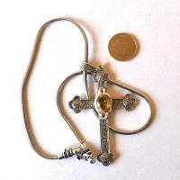 Crx 001 croix crucifix 55x80mm chaine 45cm citrine 10x15mm 38gr argent ethnique 4