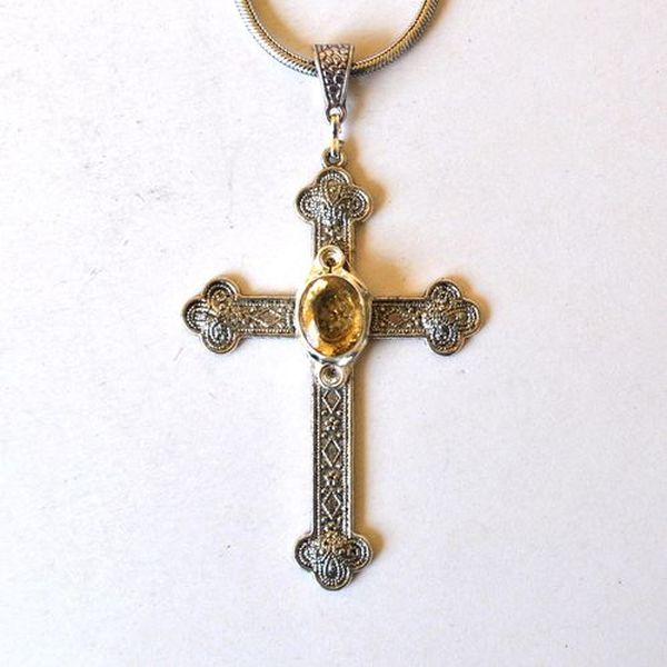 Crx 001 croix crucifix 55x80mm chaine 45cm citrine 10x15mm 38gr argent ethnique 5