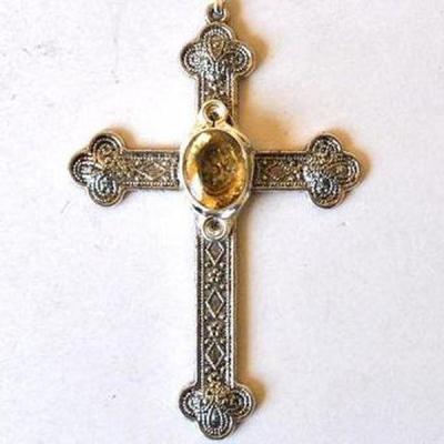 Crx 003 croix crucifix 55x80mmm citrine 10x15mm 16gr argent ethnique 3 