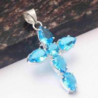 Crx 013 croix pendentif crucufix 8gr 25x35mm topaze bleue bijoux achat vente argent 925 1 