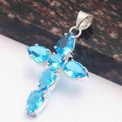 Crx 013 croix pendentif crucufix 8gr 25x35mm topaze bleue bijoux achat vente argent 925 3 