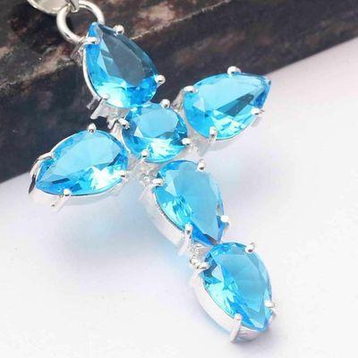 Crx 013 croix pendentif crucufix 8gr 25x35mm topaze bleue bijoux achat vente argent 925 3 