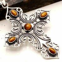 Crx 016 croix crucifix pendentif pendant oeil de tigre 30x40mm 11gr argent 925 1 