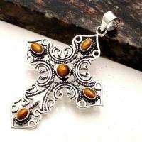 Crx 016 croix crucifix pendentif pendant oeil de tigre 30x40mm 11gr argent 925 2 