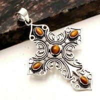 Crx 016 croix crucifix pendentif pendant oeil de tigre 30x40mm 11gr argent 925 3 