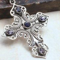 Crx 017 croix crucifix pendentif pendant topaze bleue 30x40mm 10gr argent 925 1 