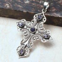 Crx 017 croix crucifix pendentif pendant topaze bleue 30x40mm 10gr argent 925 2 