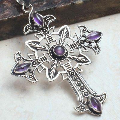 Crx 018 croix crucifix pendentif pendant amethyste bleue 30x40mm 10gr argent 925 1 