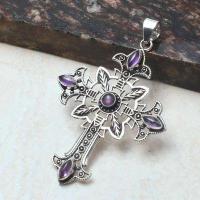 Crx 018 croix crucifix pendentif pendant amethyste bleue 30x40mm 10gr argent 925 2 