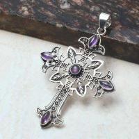 Crx 018 croix crucifix pendentif pendant amethyste bleue 30x40mm 10gr argent 925 2