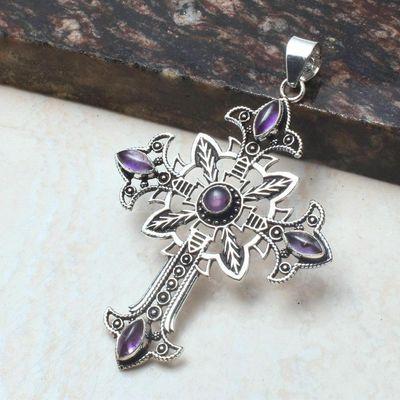 Crx 018 croix crucifix pendentif pendant amethyste bleue 30x40mm 10gr argent 925 1 