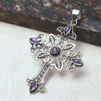 Crx 018 croix crucifix pendentif pendant amethyste bleue 30x40mm 10gr argent 925 2