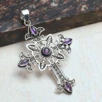 Crx 018 croix crucifix pendentif pendant amethyste bleue 30x40mm 10gr argent 925 3 