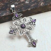 Crx 018 croix crucifix pendentif pendant amethyste bleue 30x40mm 10gr argent 925 3