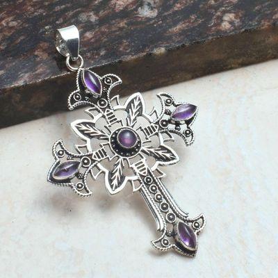Crx 018 croix crucifix pendentif pendant amethyste bleue 30x40mm 10gr argent 925 3