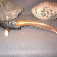 Csl 004a couteau obsidienne 25cm lame90x35mm manche sopport corne cerfs