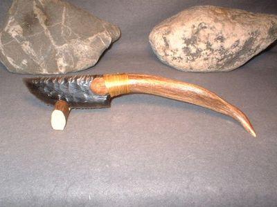 Csl 004a couteau obsidienne 25cm lame90x35mm manche sopport corne cerfs