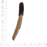 Csl 015f couteau prehistorique en silex taille 37g 130x25mm manche 40mm