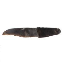 Csl 016d couteau prehistorique en silex taille 84g 180x35mm manche 70mm