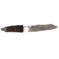 Csl 017b couteau prehistorique en silex taille 51g 180x25mm manche 70mm
