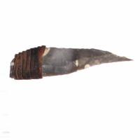 Csl 019b couteau prehistorique en silex taille 57g 150x35mm manche 40mm
