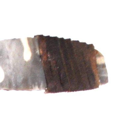 Csl 019f couteau prehistorique en silex taille 57g 150x35mm manche 40mm