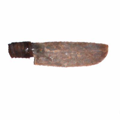 Csl 020b couteau prehistorique en silex taille 58g 125x25mm manche 30mm