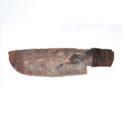 Csl 020a couteau prehistorique en silex taille 58g 125x25mm manche 30mm