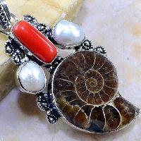 Fs 1024b fossile ammonite pendentif corail perle achat vente pierre collection prehistoire 1