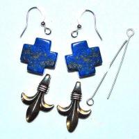 Kit 014a kit boucles oreilles fleur lys croix lapis lazuli 10gr 50mm 15x15mm argent