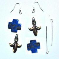 Kit 014c kit boucles oreilles fleur lys croix lapis lazuli 10gr 50mm 15x15mm argent