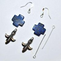 Kit 014d kit boucles oreilles fleur lys croix lapis lazuli 10gr 50mm 15x15mm argent