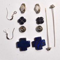 Kit 015a kit boucles pendants oreilles croix lapis lazuli 11gr 60mm 15x15mm argent