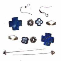 Kit 015c kit boucles pendants oreilles croix lapis lazuli 11gr 60mm 15x15mm argent