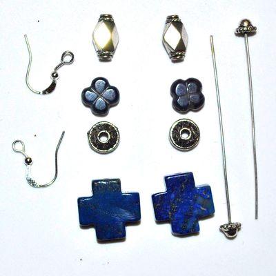 Kit 015d kit boucles pendants oreilles croix lapis lazuli 11gr 60mm 15x15mm argent