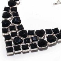 On 0637b collier parure parure coeur 100gr onyx noir pendentif 10x15mm art deco gothique argent