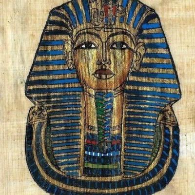 Papy 003a masque funeraire or tombe de toutankamon peinture sur papyrus 2