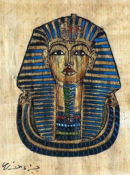 Papy 003a masque funeraire or tombe de toutankamon peinture sur papyrus 2