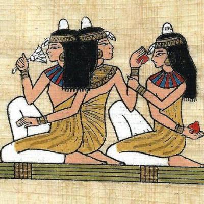 Papy 006a femmes egyptienns a la coiffure peinture sur papyrus