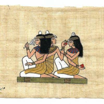 Papy 006a femmes egyptienns a la coiffure peinture sur papyrus