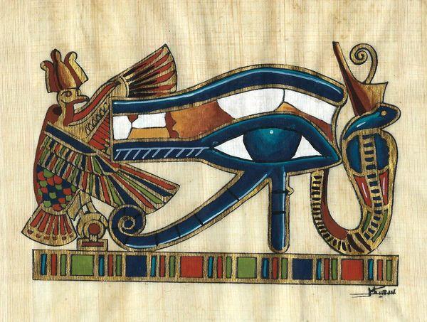 Papy 010a oeil outjat du dieu faucon horus peinture sur papyrus