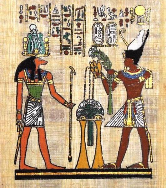Papy 017a pharaon et dieu chacal anubis ancienne egype peinture sur papyrus
