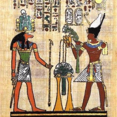 Papy 017a pharaon et dieu chacal anubis ancienne egype peinture sur papyrus