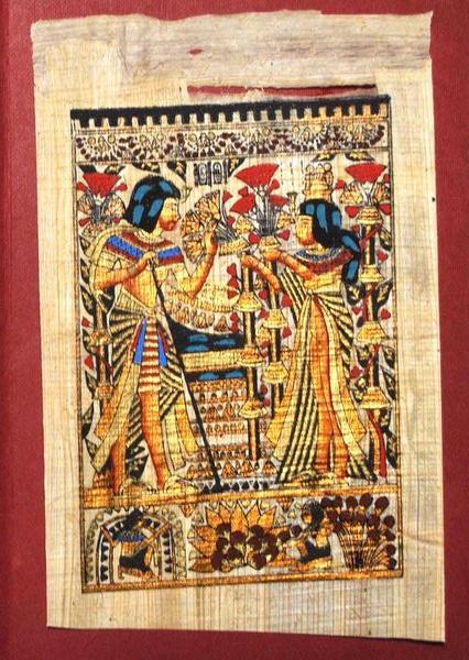 Papy 018b offrande de fleurs ancienne egype peinture sur papyrus