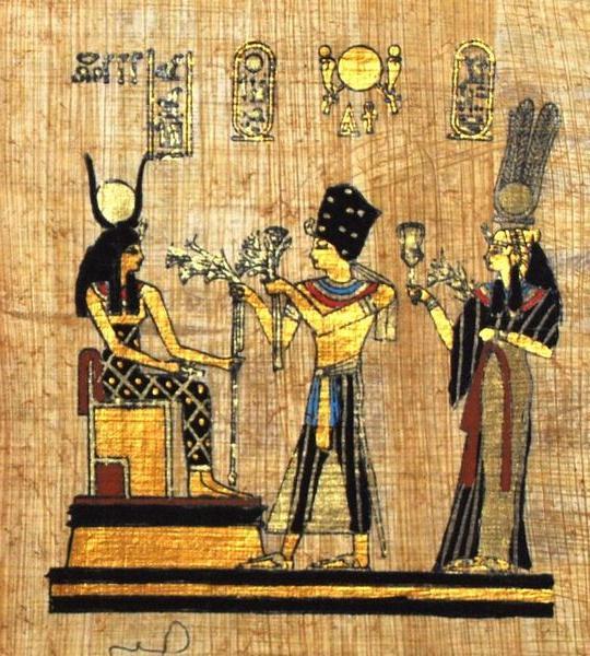 Papy 019a offrande pharaon a isis ancienne egype peinture sur papyrus